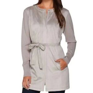 H by Halston Faux Suede Mixed Media Zip Jacket Taupe Size 14